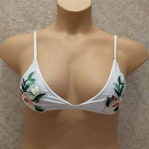 SHEIN White Floral Embroidered Bikini Top